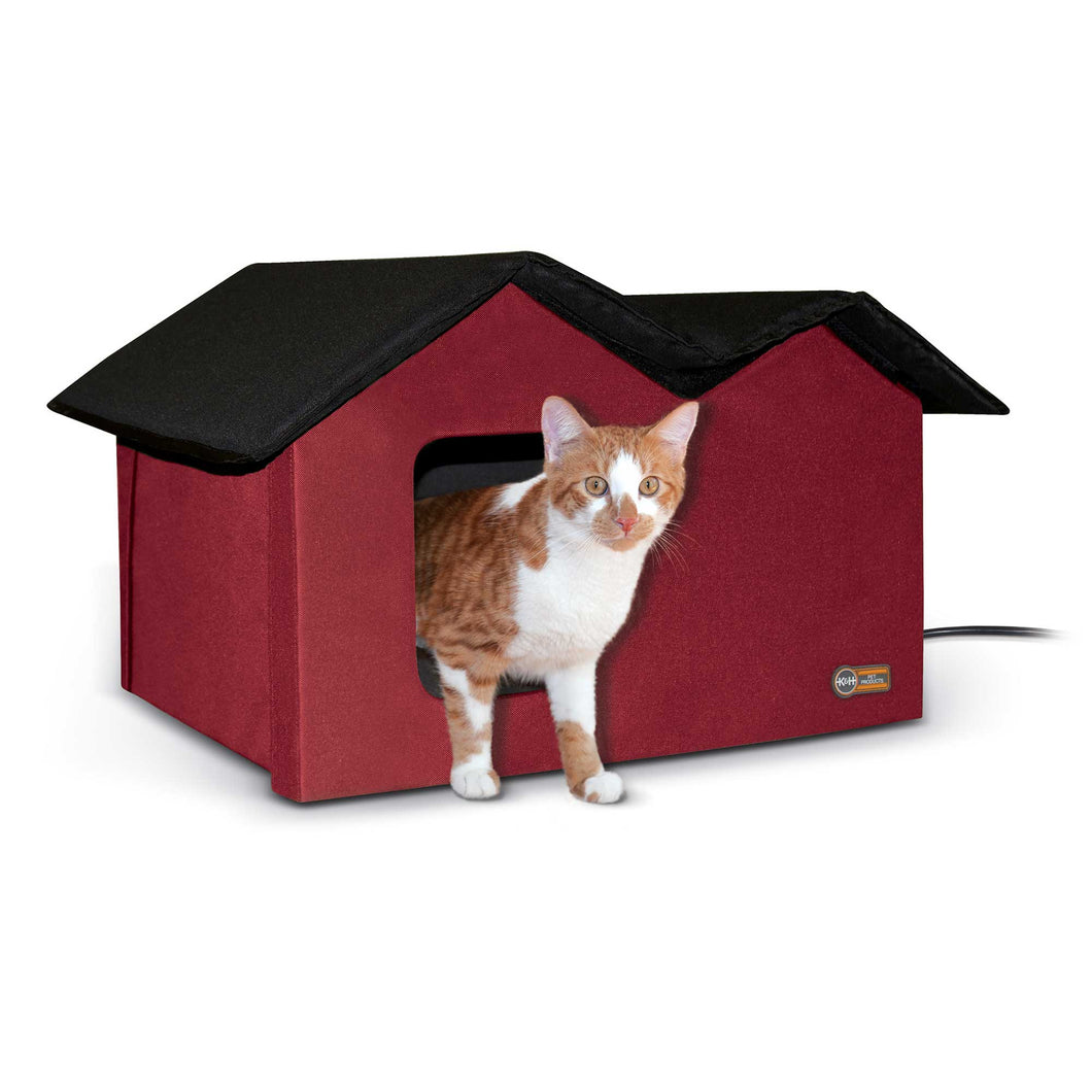 K&H Pet Products Outdoor Kitty House Extra-Wide Heated Red 21.5 x 14 x 13