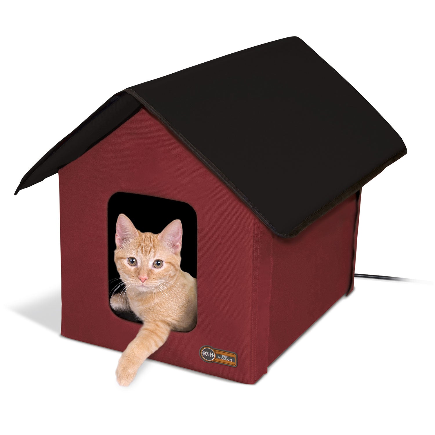K&H Pet Products Outdoor Heated Kitty House Barn Red / Black 22 x 18 x 17 For Pet With Love