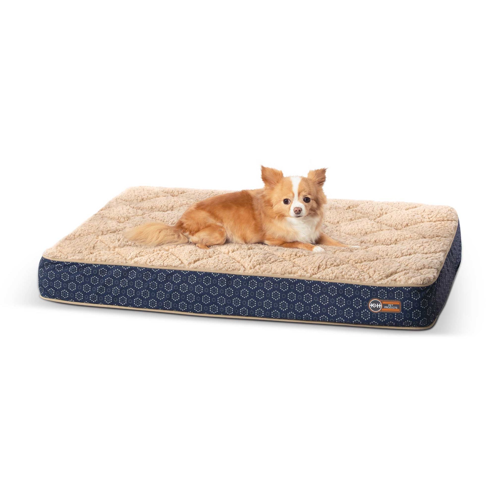 K&H Pet Products Quilt-Top Superior Orthopedic Pet Bed Small Navy Blue 27 x 36 x 4 For Pet With Love