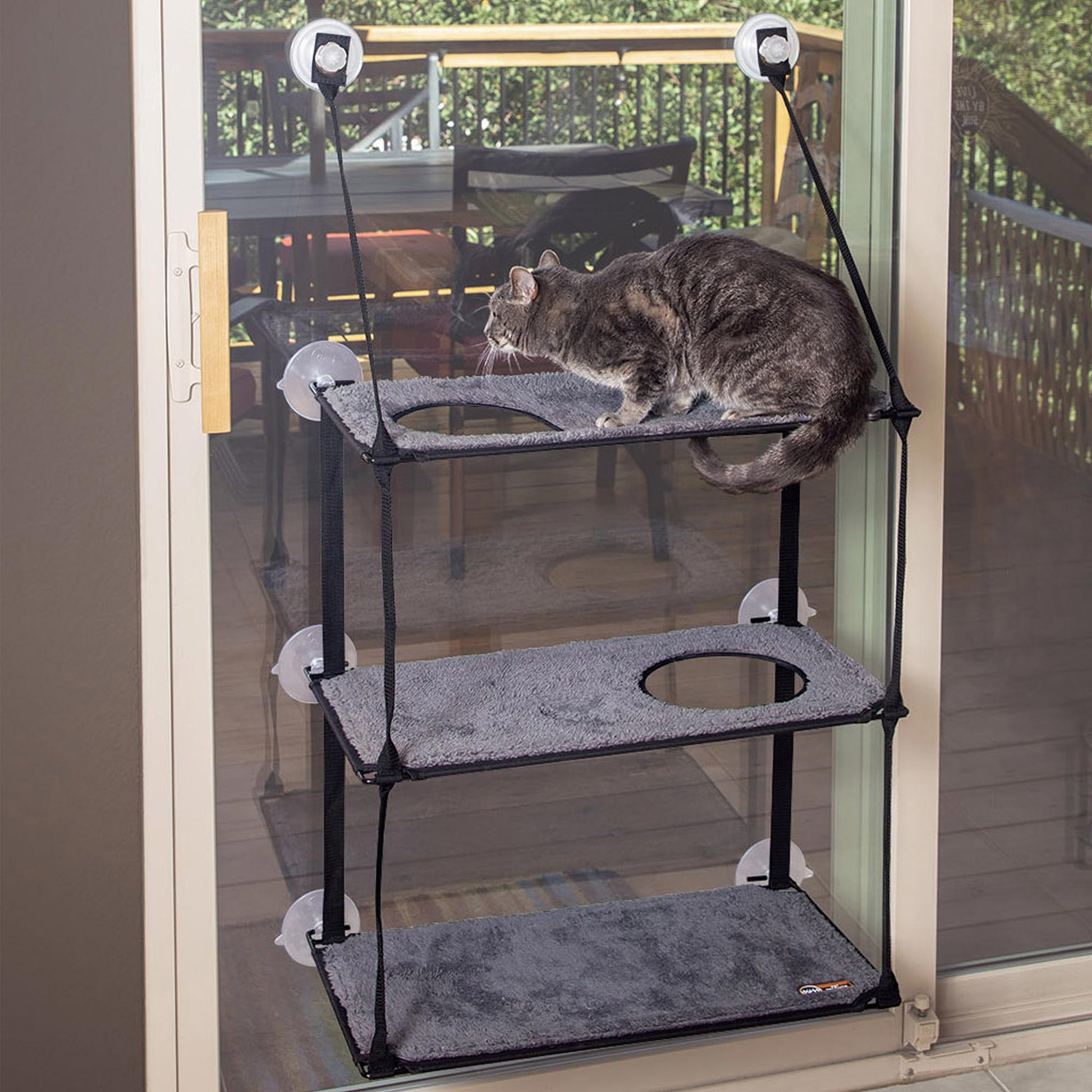 K&H Pet Products EZ Mount Window Kitty Sill Triple Stack Gray 12 x 23 x 42 For Pet With Love