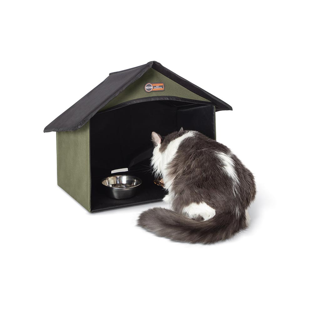 K&H Pet Products Outdoor Kitty Dining Room Green 14 x 20 x 16.5 For Pet With Love
