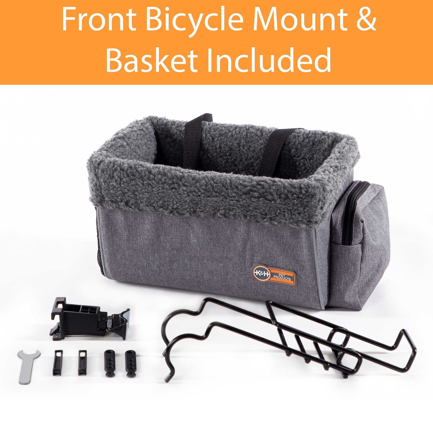 K&H Pet Products Travel Bike Basket for Pets Large Gray 12 x 16 x 10 For Pet With Love