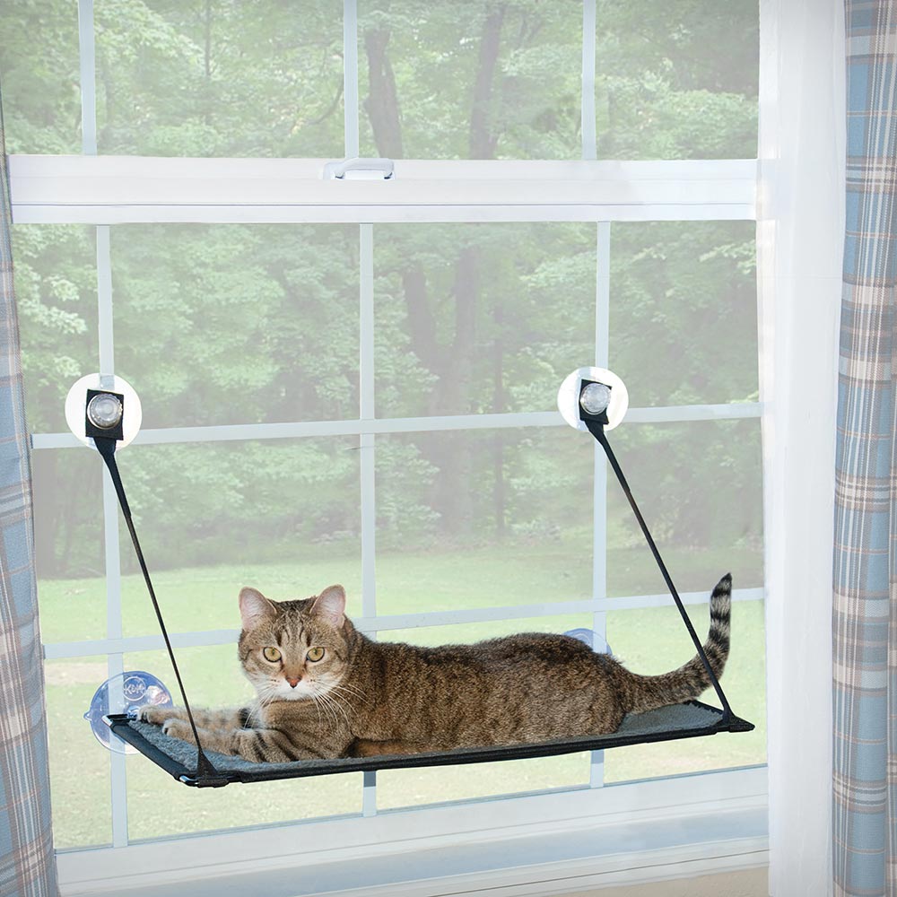 K&H Pet Products Kitty Sill - EZ Window Mount Gray / Black 12 x 23 x 0.5 For Pet With Love