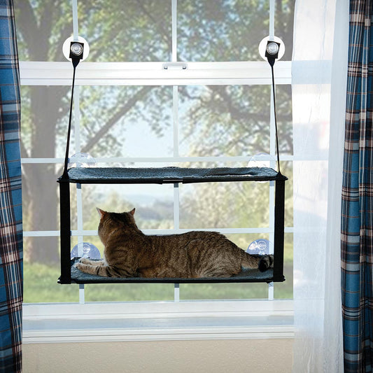K&H Pet Products Kitty Sill - Double Stack EZ Window Mount Gray / Black 12 x 23 x 0.5 For Pet With Love