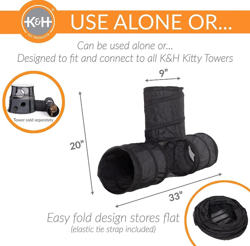 K&H Pet Products Cat Tunnel Toy 3 Way T Tunnel Black 33 x 20 x 9 For Pet With Love