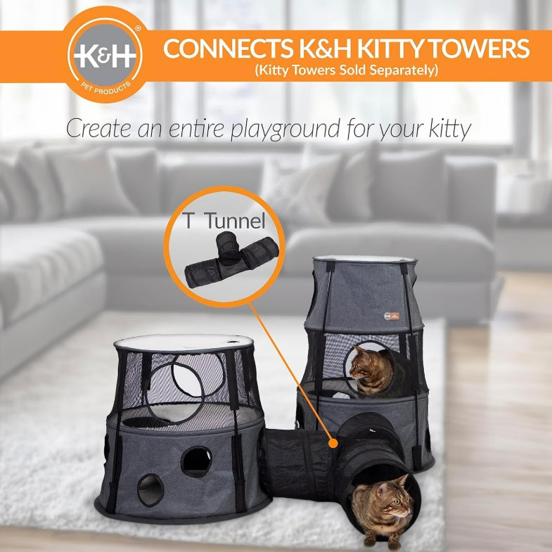 K&H Pet Products Cat Tunnel Toy 3 Way T Tunnel Black 33 x 20 x 9 For Pet With Love