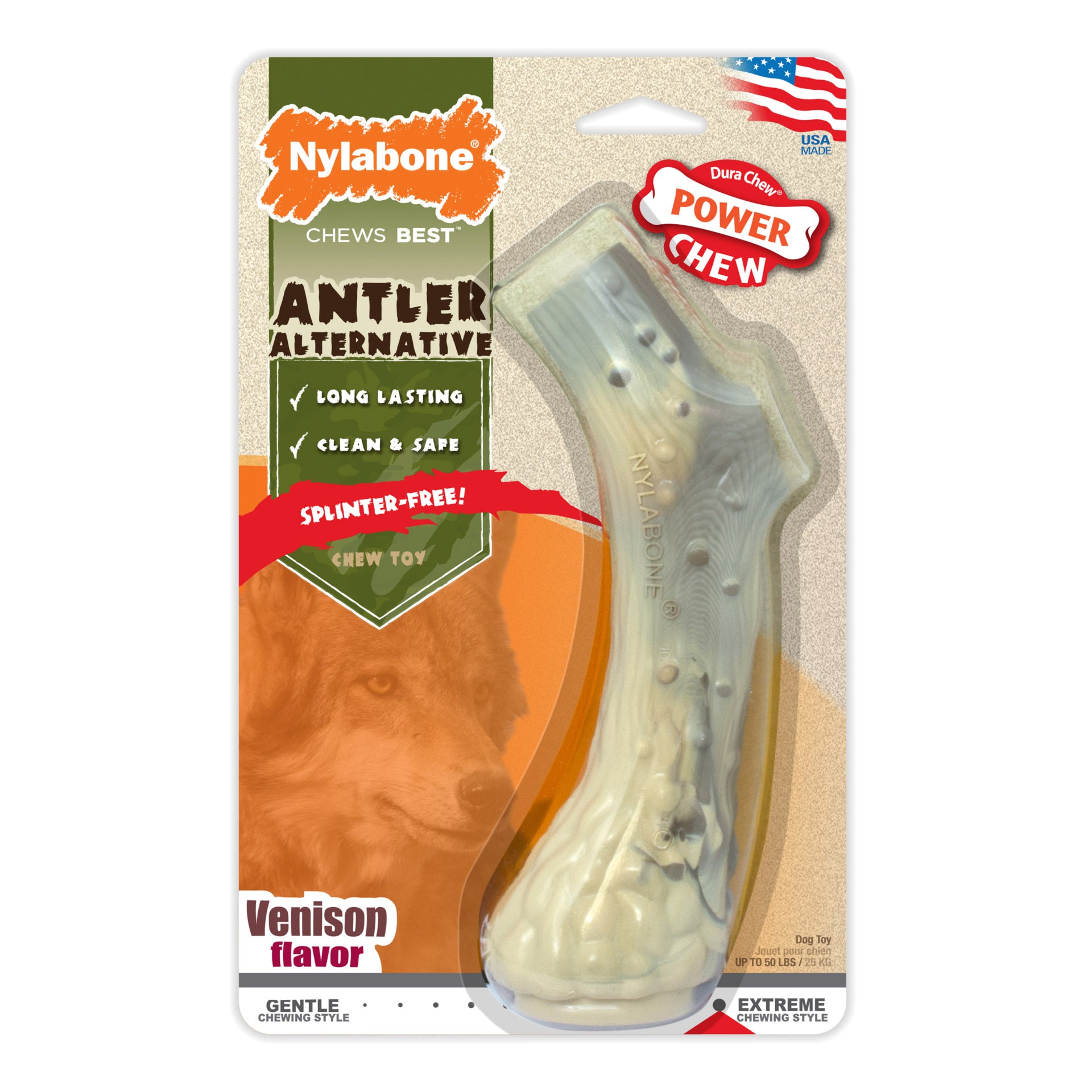 Nylabone Power Chew Antler Alternative Dog Chew Toy Large For Pet With Love