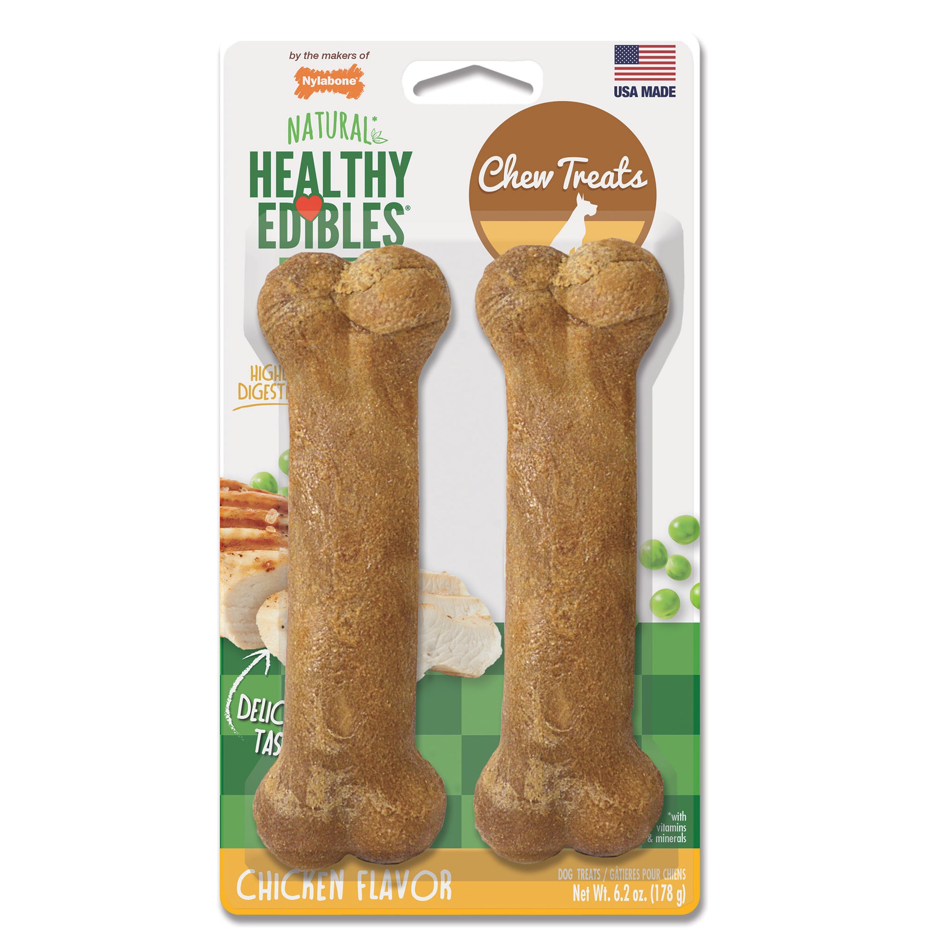 Nylabone Healthy Edibles Longer Lasting Chicken Treats Wolf 2 count For Pet With Love