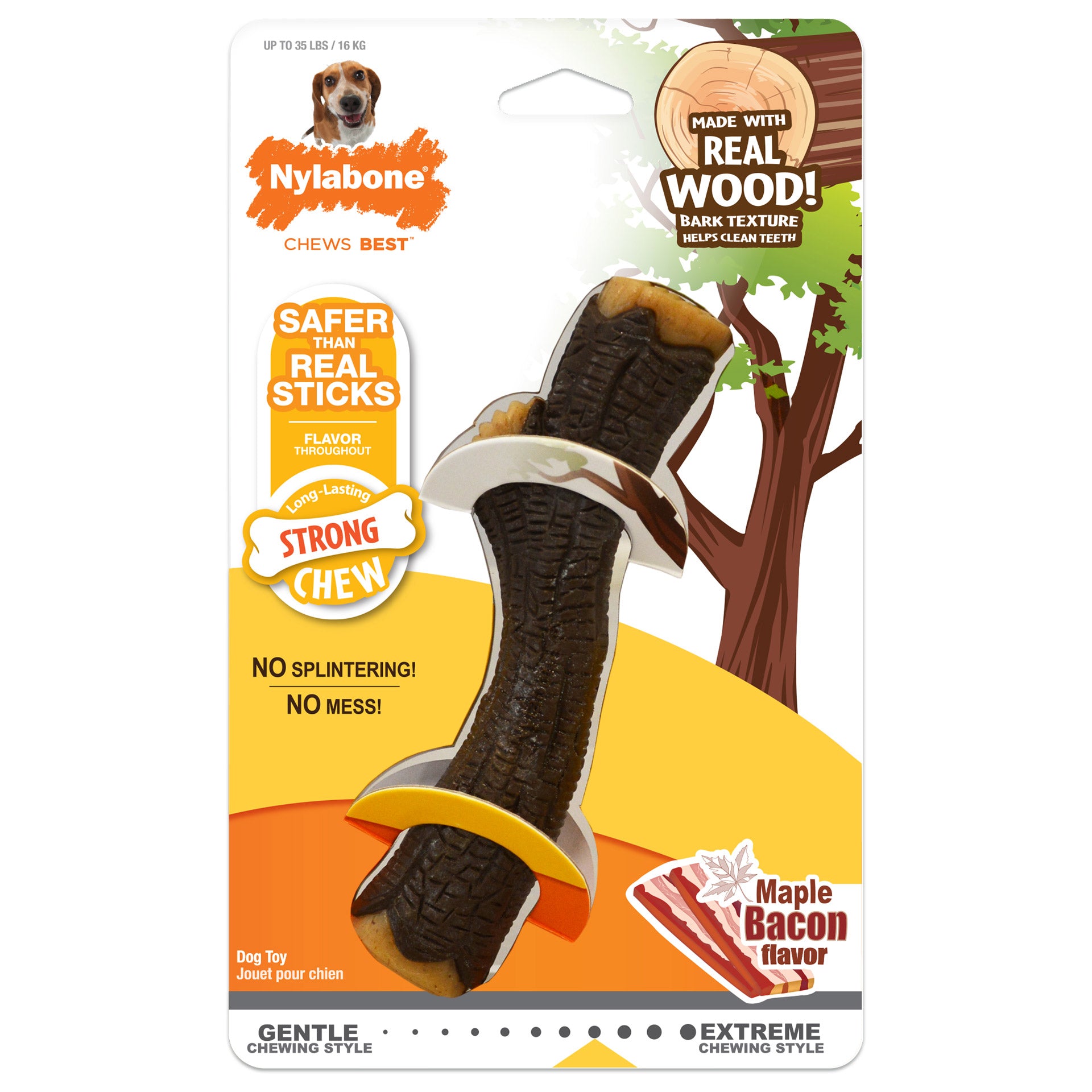 Nylabone Strong Chew Real Wood Stick Dog Chew Toy Maple Bacon Wolf For Pet With Love