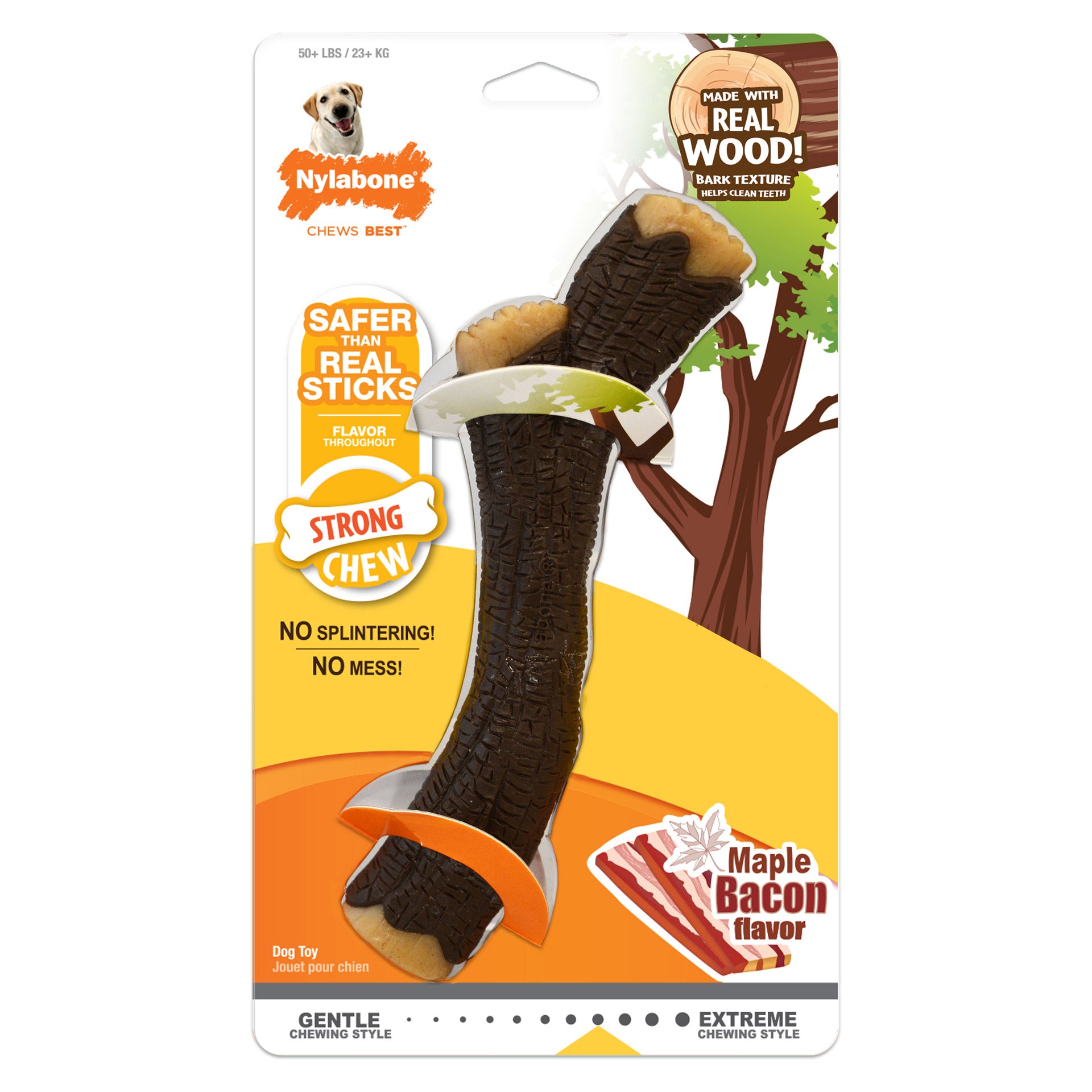 Nylabone Strong Chew Real Wood Stick Dog Chew Toy Maple Bacon Souper For Pet With Love