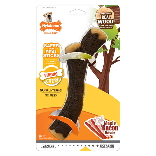 Nylabone Strong Chew Real Wood Stick Dog Chew Toy Maple Bacon Souper For Pet With Love