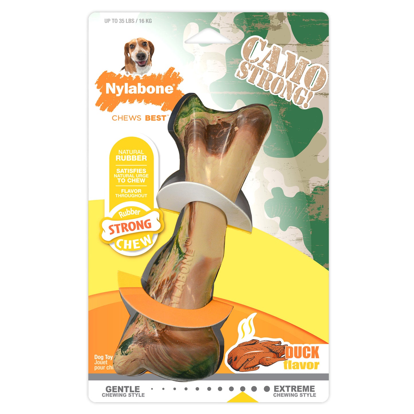 Nylabone Strong Chew Rubber Camo Bone Duck Flavor Wolf For Pet With Love