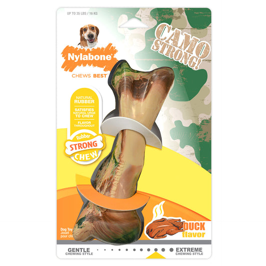 Nylabone Strong Chew Rubber Camo Bone Duck Flavor Wolf For Pet With Love