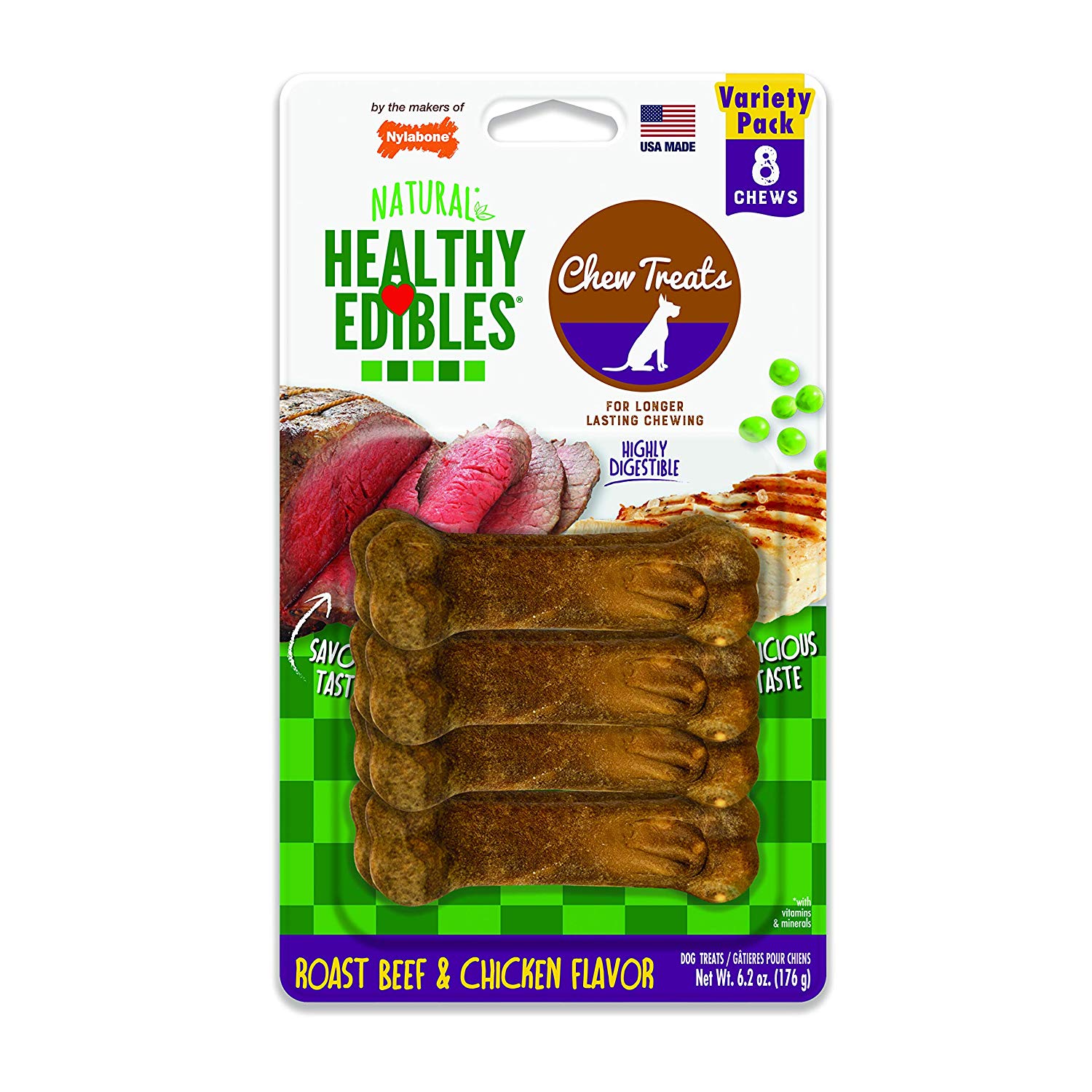 Nylabone Healthy Edibles Longer Lasting Roast Beef and Chicken Treats Petite 8 count For Pet With Love