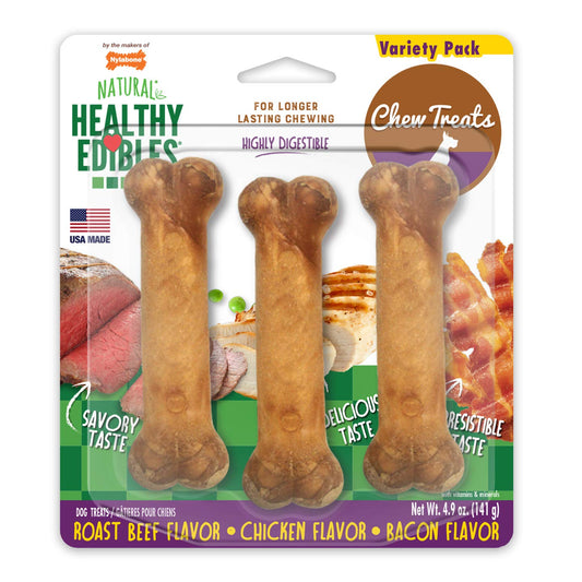 Nylabone Healthy Edibles Longer Lasting Roast Beef, Chicken and Bacon Treats Regular 3 count For Pet With Love