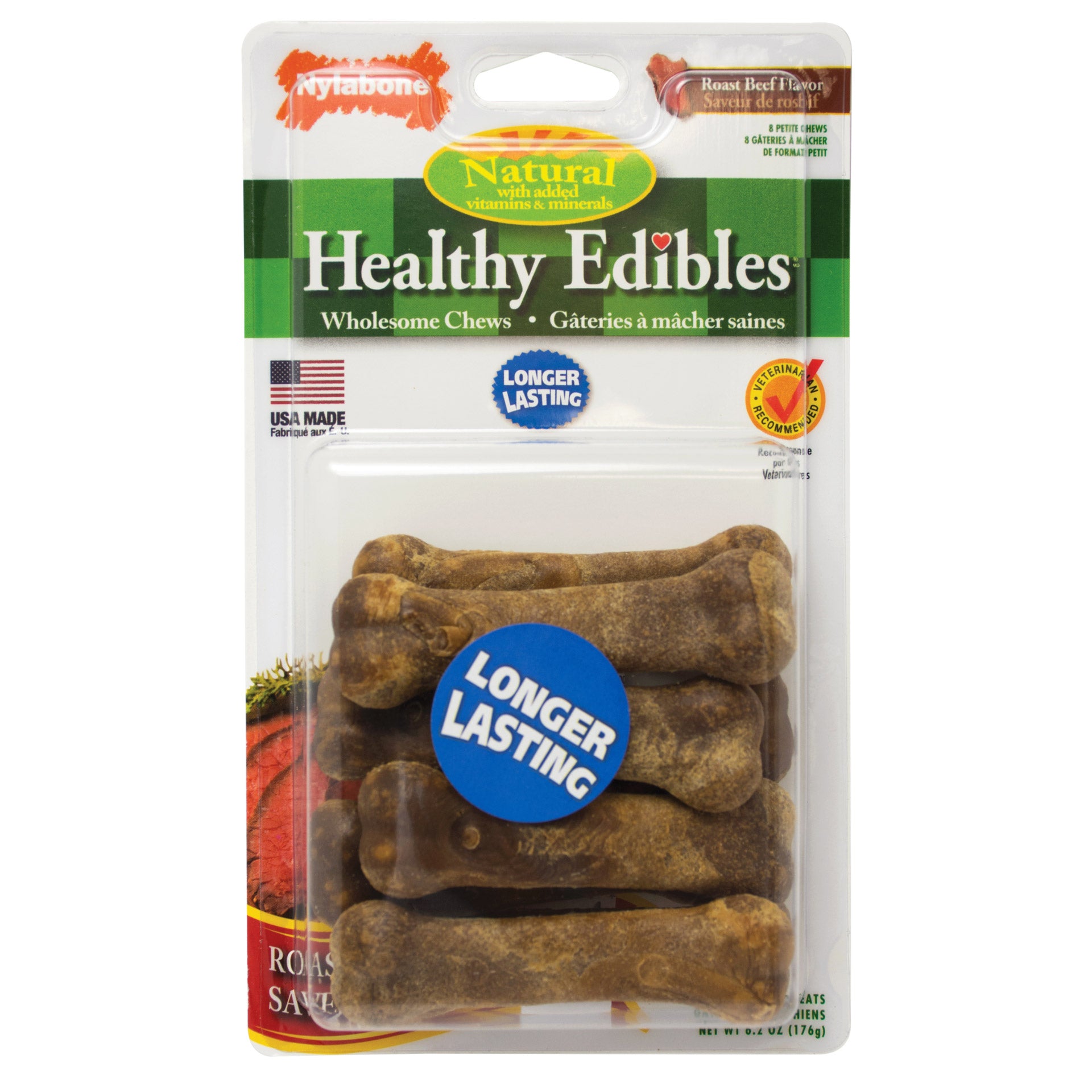 Nylabone Healthy Edibles Longer Lasting Beef Treats Petite 8 count For Pet With Love