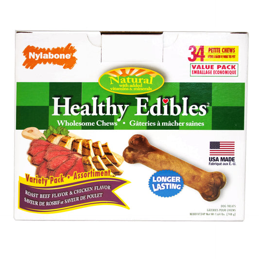 Nylabone Healthy Edibles Longer Lasting Roast Beef and Chicken Treats Petite 34 count For Pet With Love