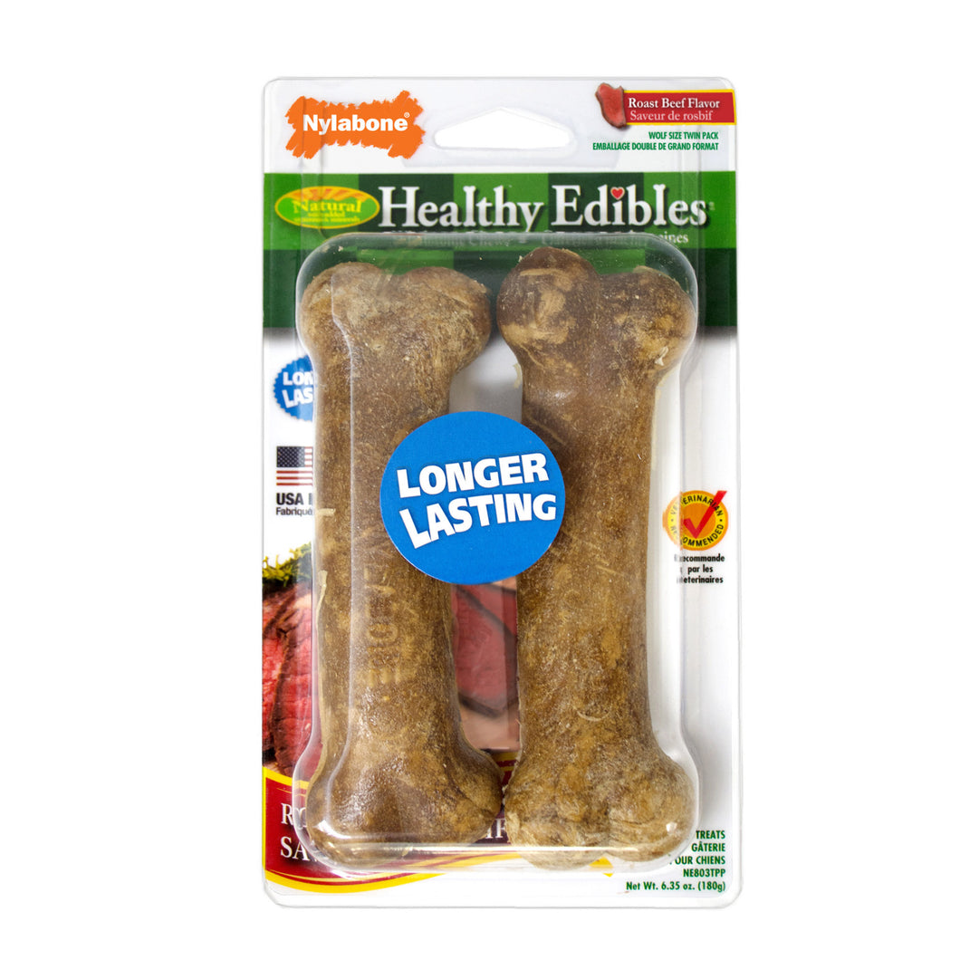 Nylabone Healthy Edibles Longer Lasting Beef Treats Wolf 2 count