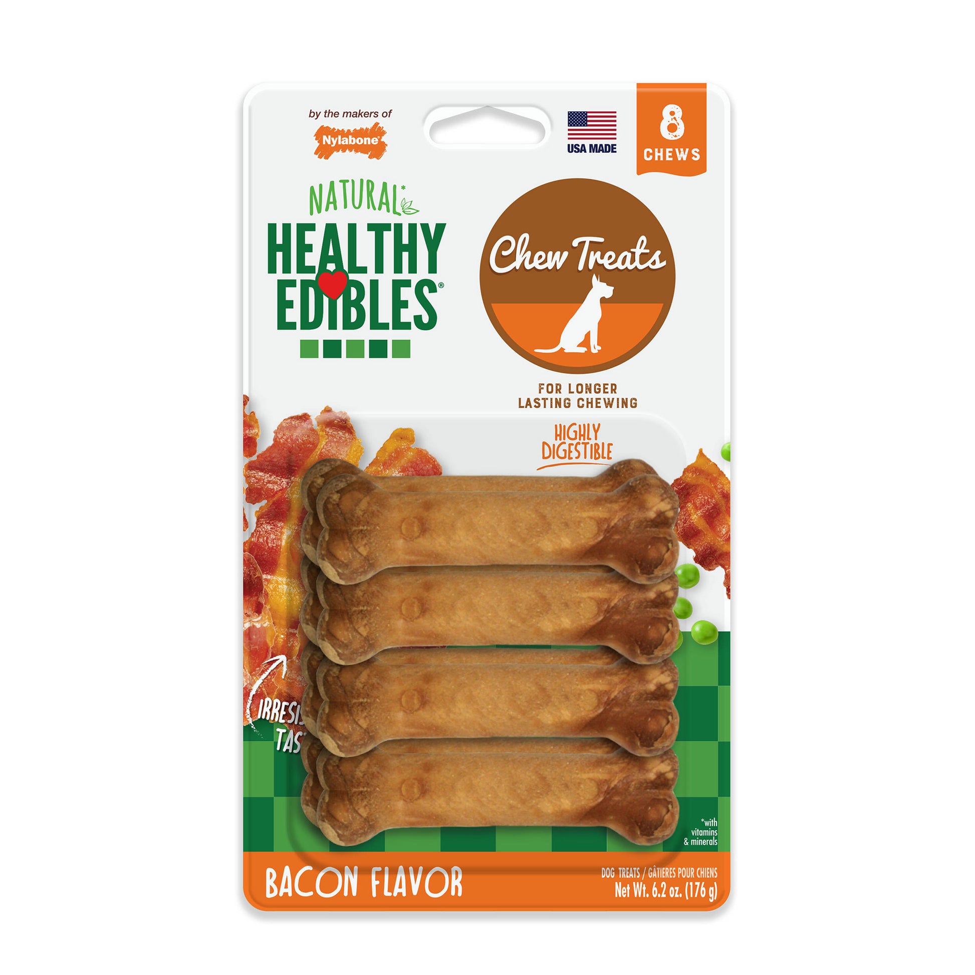 Nylabone Healthy Edibles Longer Lasting Bacon Treats Petite 8 count For Pet With Love