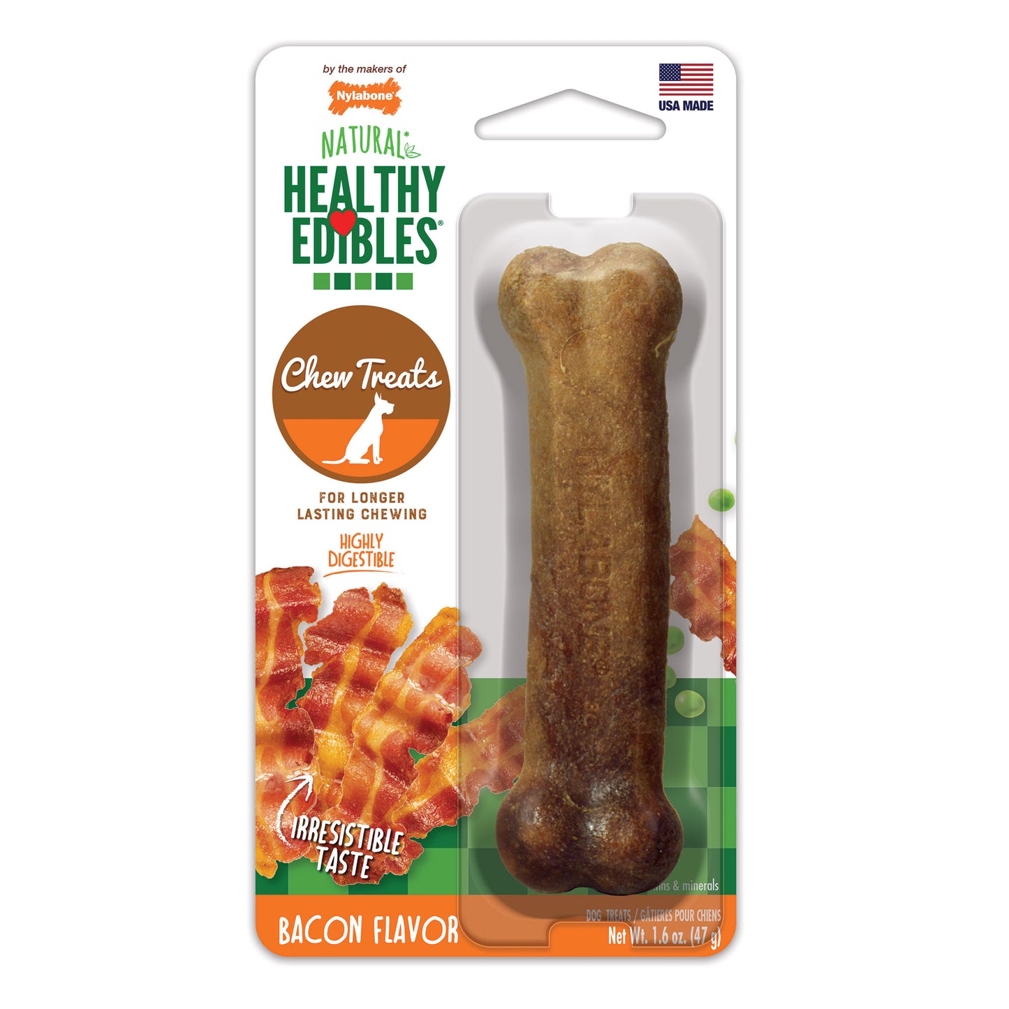 Nylabone Healthy Edibles Longer Lasting Bacon Treats Regular 1 count For Pet With Love