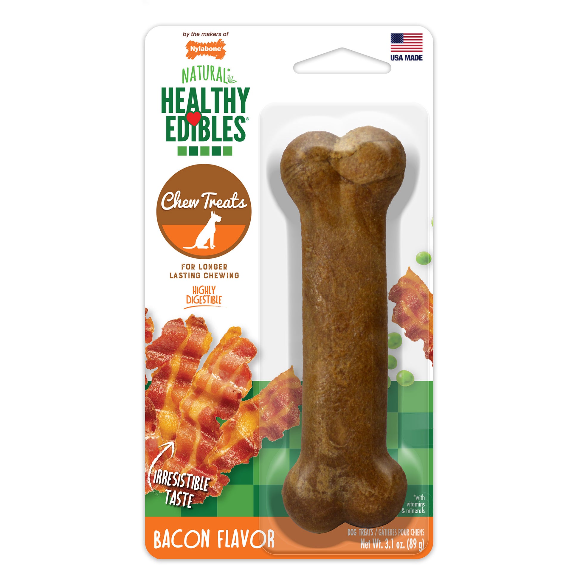Nylabone Healthy Edibles Longer Lasting Bacon Treats Wolf 1 count For Pet With Love