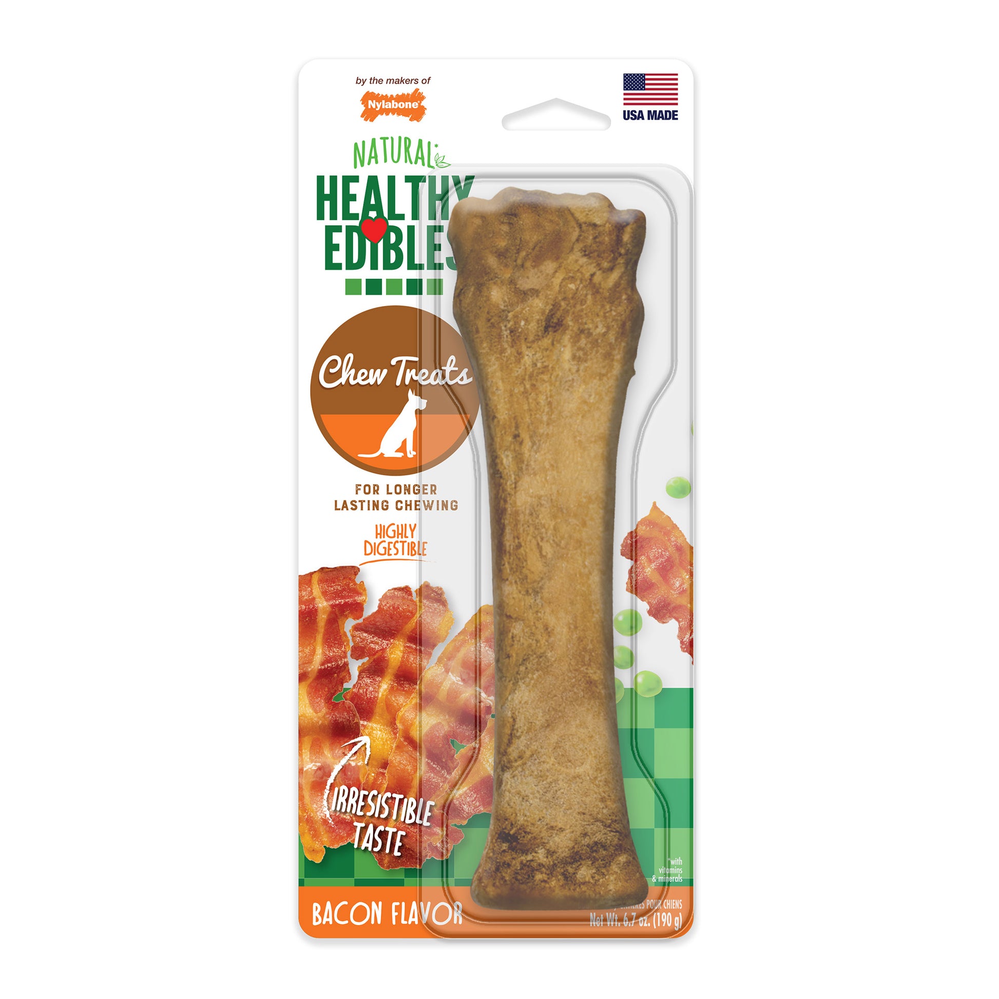 Nylabone Healthy Edibles Longer Lasting Bacon Treats Souper 1 count For Pet With Love