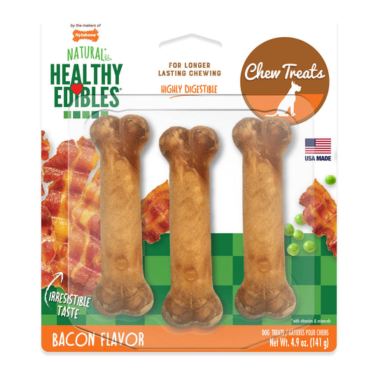 Nylabone Healthy Edibles Longer Lasting Bacon Treats Regular 3 count For Pet With Love