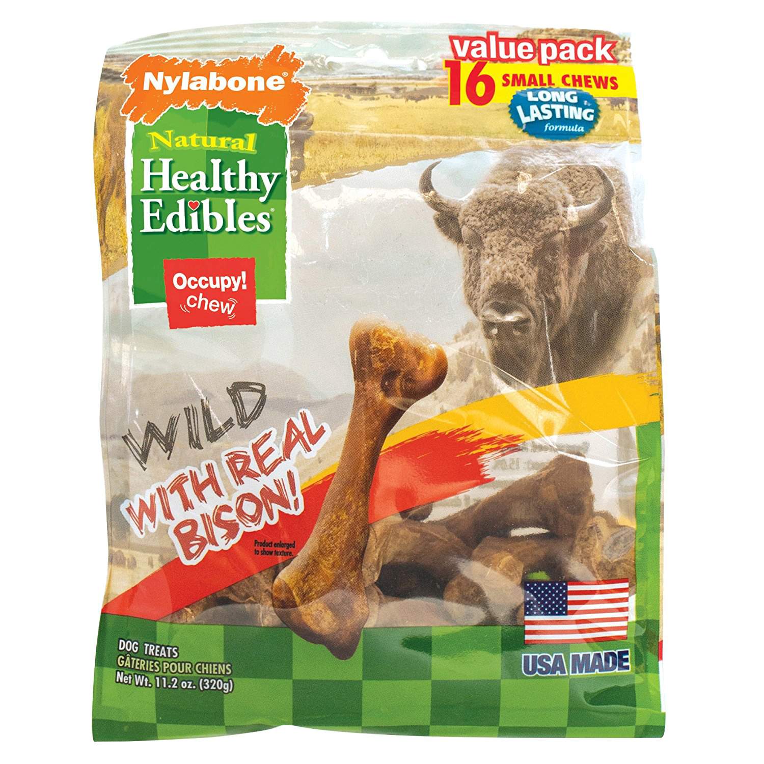 Nylabone Healthy Edibles Wild Chew Treats Bison Small 16 count For Pet With Love