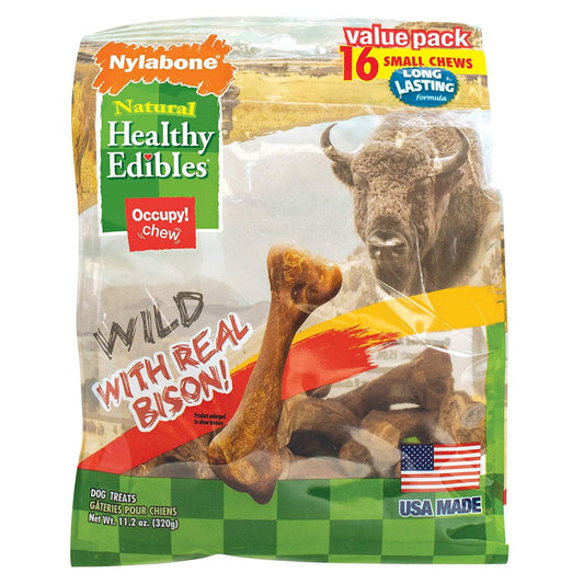 Nylabone Healthy Edibles Wild Chew Treats Bison Small 16 count For Pet With Love