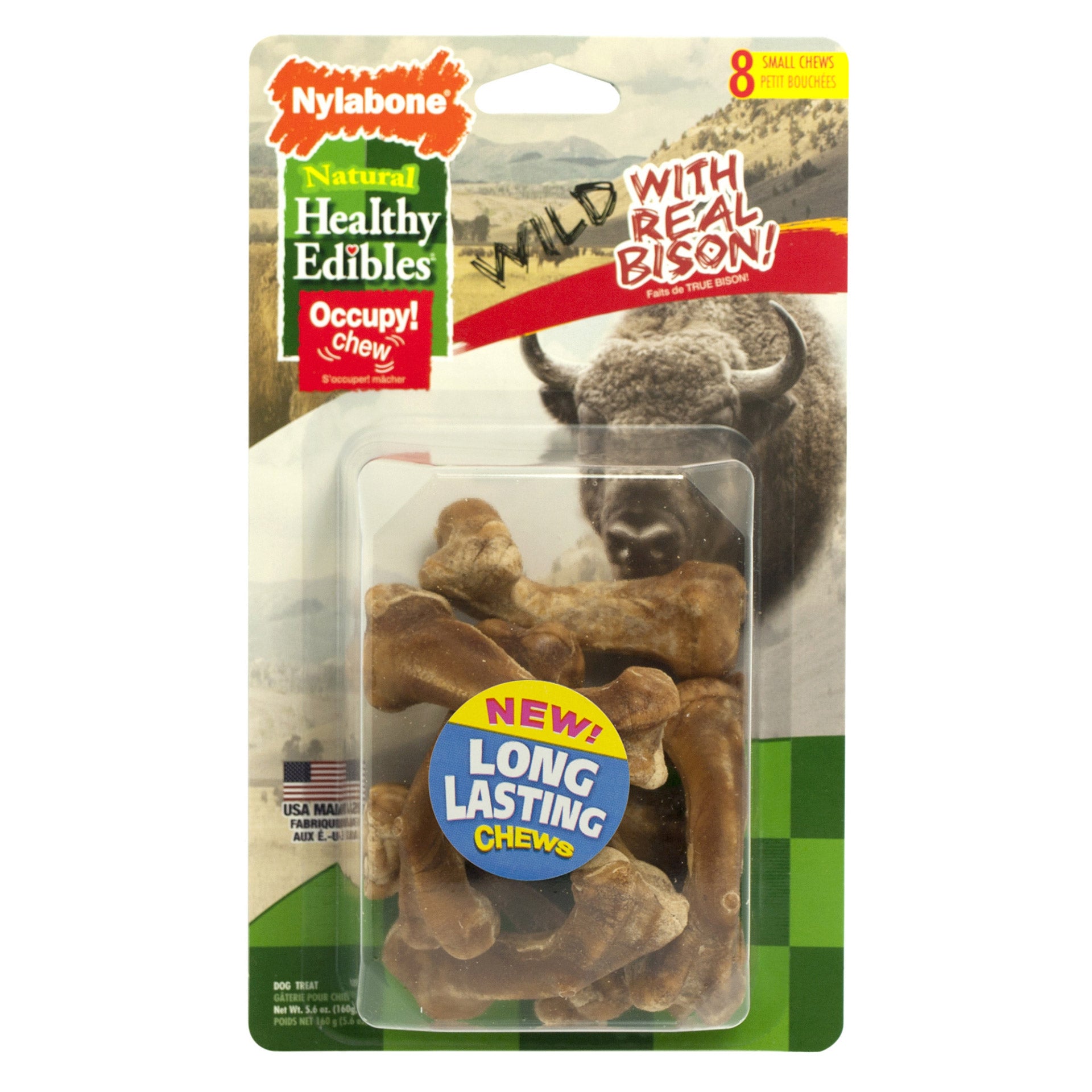 Nylabone Healthy Edibles Wild Chew Treats Bison Small 8 count For Pet With Love