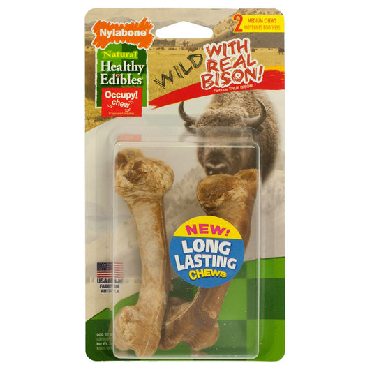 Nylabone Healthy Edibles Wild Chew Treats Bison Medium 2 count For Pet With Love