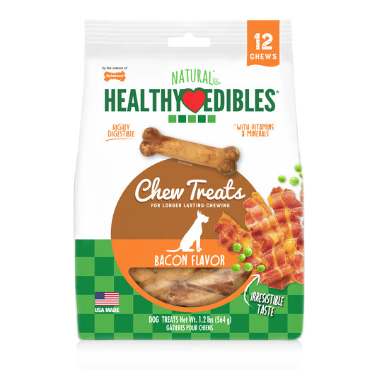 Nylabone Healthy Edibles Longer Lasting Bacon Treats Regular 12 count For Pet With Love