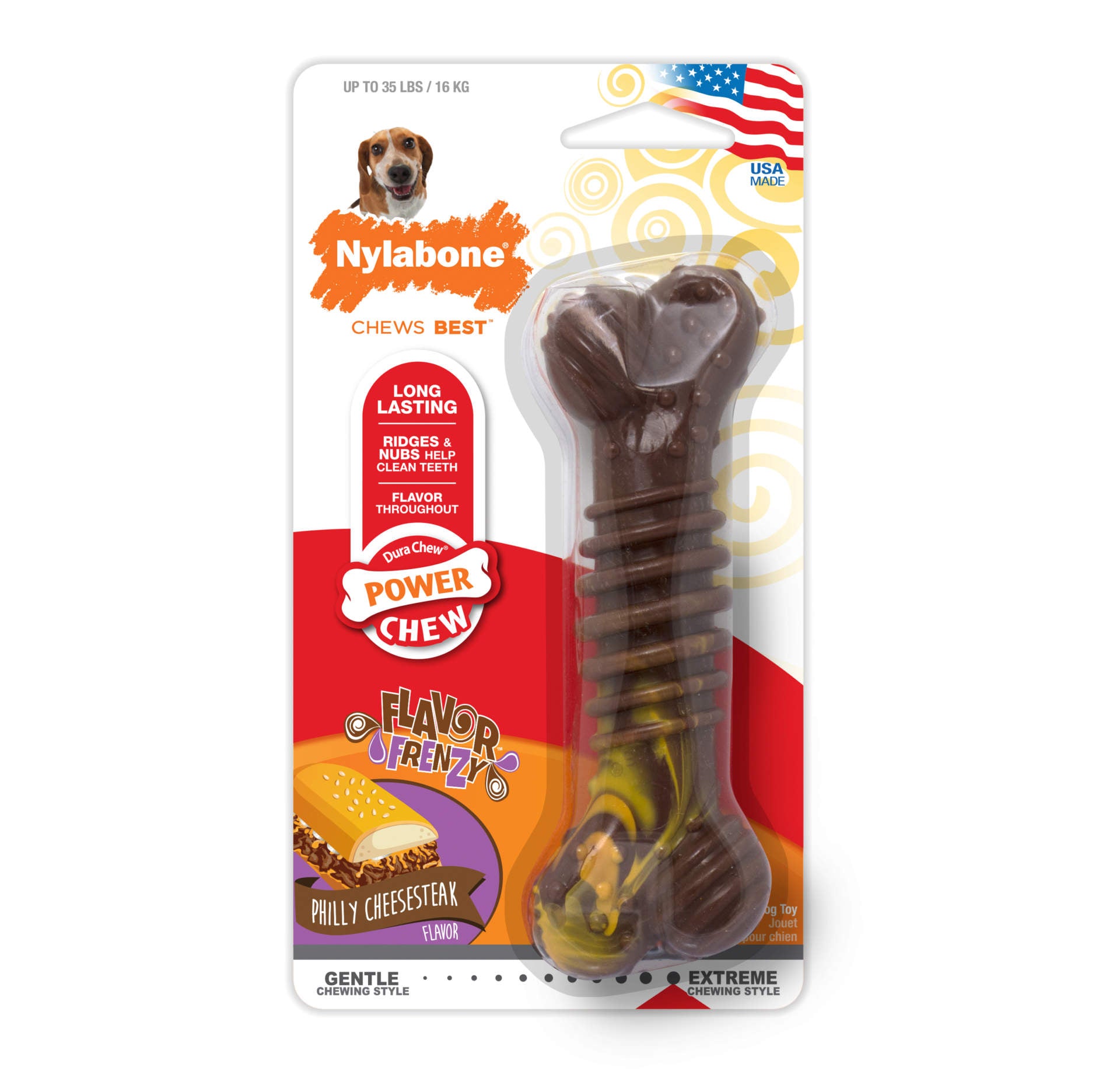 Nylabone Flavor Frenzy Power Chew Dog Toy Cheesesteak Wolf For Pet With Love