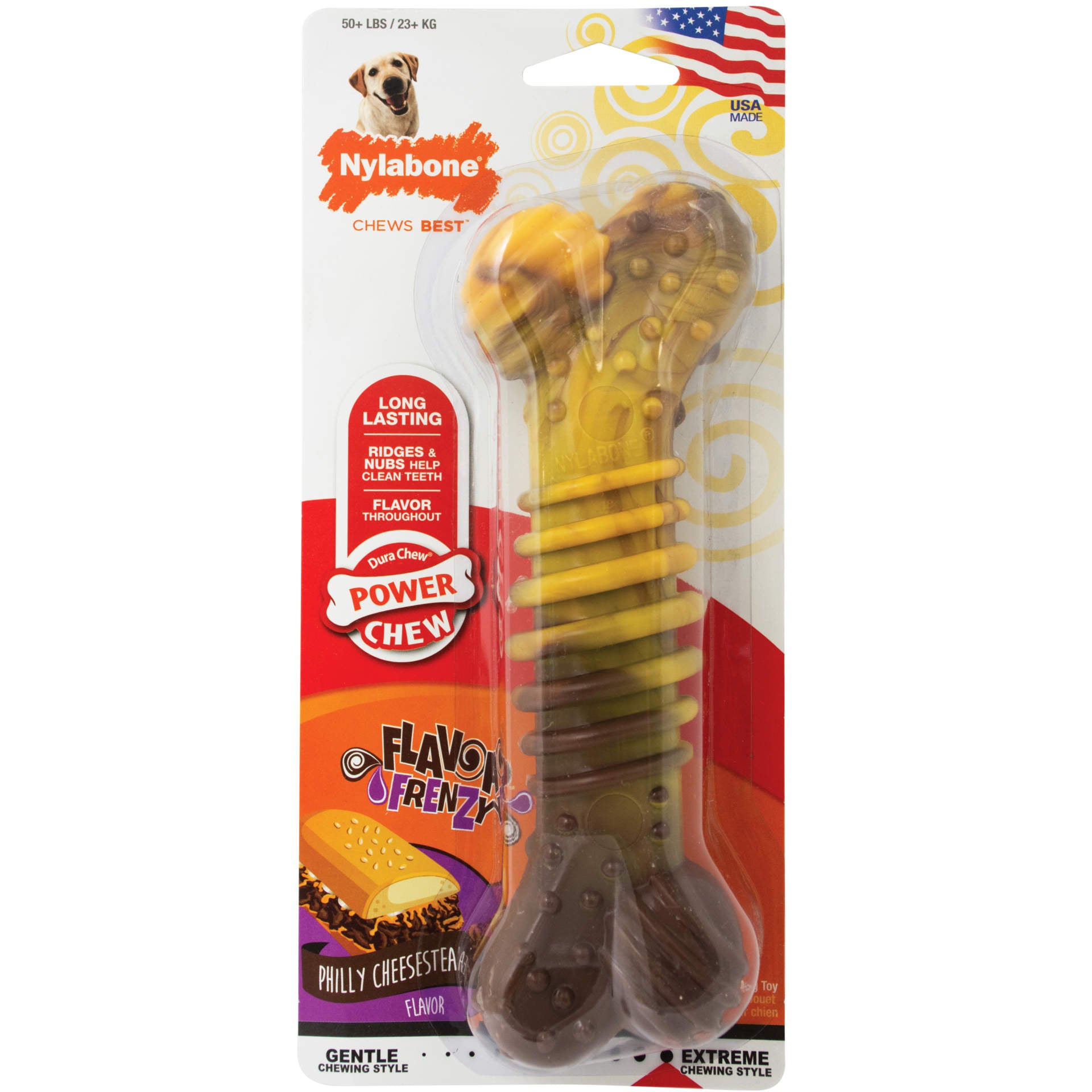Nylabone Flavor Frenzy Power Chew Dog Toy Cheesesteak Souper For Pet With Love