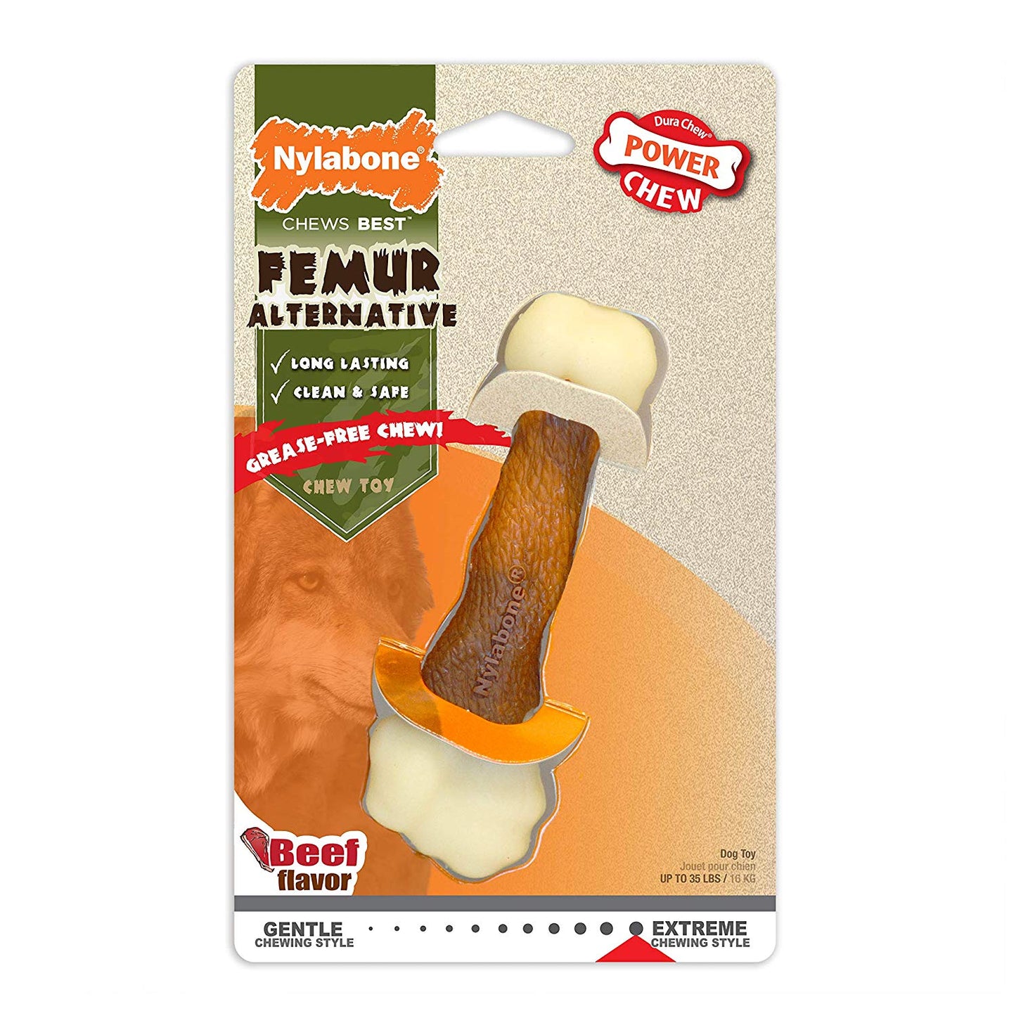 Nylabone Power Chew Femur Alternative Dog Chew Toy Beef Medium For Pet With Love