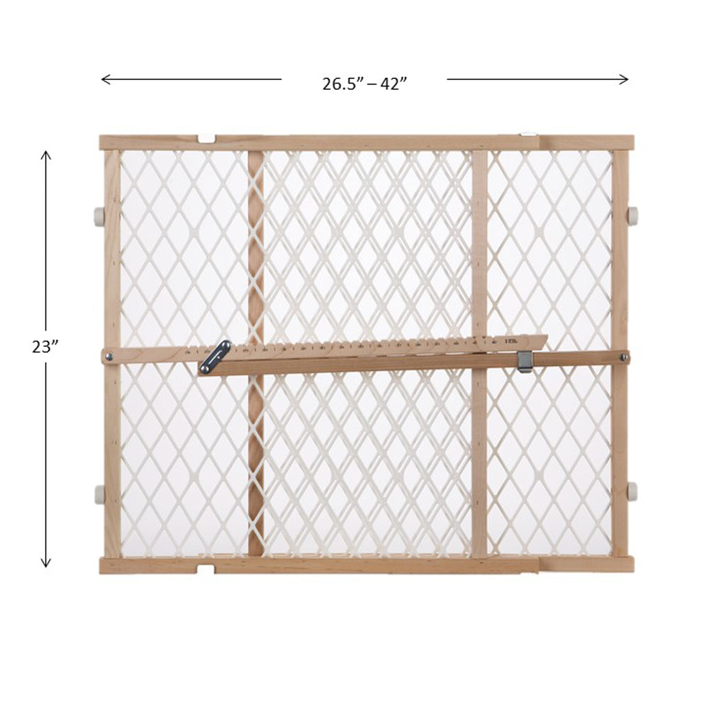 North States MyPet Diamond Mesh Wood Pet Gate Light Wood 2.75 x 26.5-42 x 23 For Pet With Love
