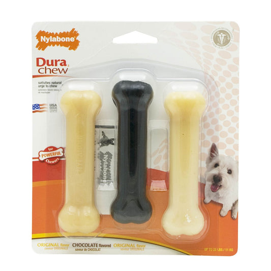 Nylabone Durable Dog Chew Toy Triple Pack Black / White 4.5 x 1.5 x 1.5 For Pet With Love