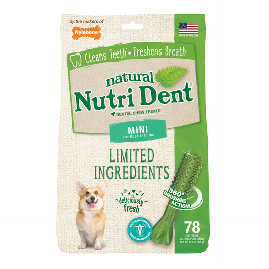 Nylabone Nutri Dent Limited Ingredient Dental Chews Fresh Breath Mini 78 count For Pet With Love