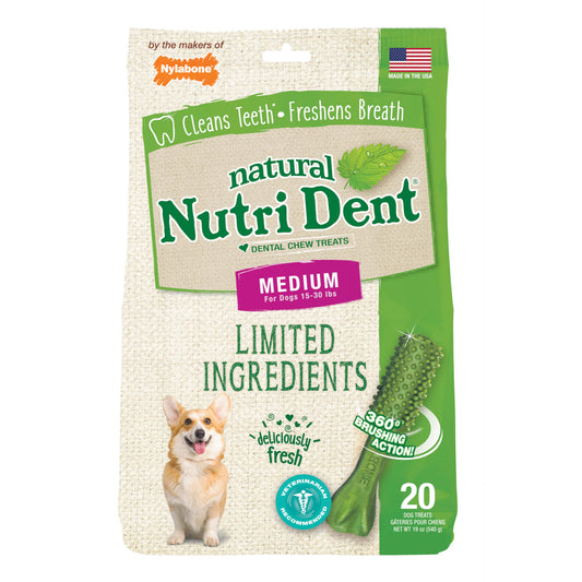 Nylabone Nutri Dent Limited Ingredient Dental Chews Fresh Breath Medium 20 count For Pet With Love
