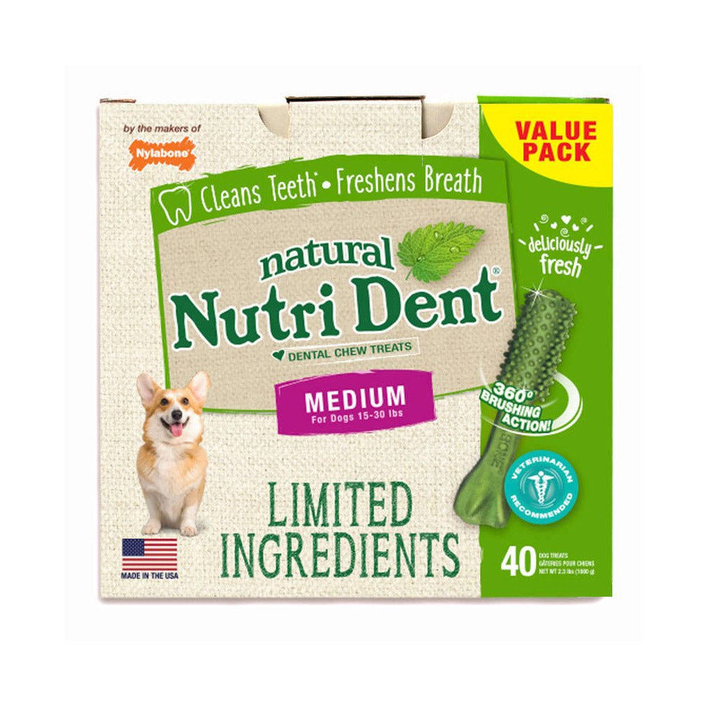 Nylabone Nutri Dent Limited Ingredient Dental Chews Fresh Breath Medium 40 count For Pet With Love