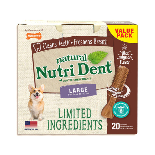 Nylabone Nutri Dent Limited Ingredient Dental Chews Filet Mignon Large 20 count For Pet With Love