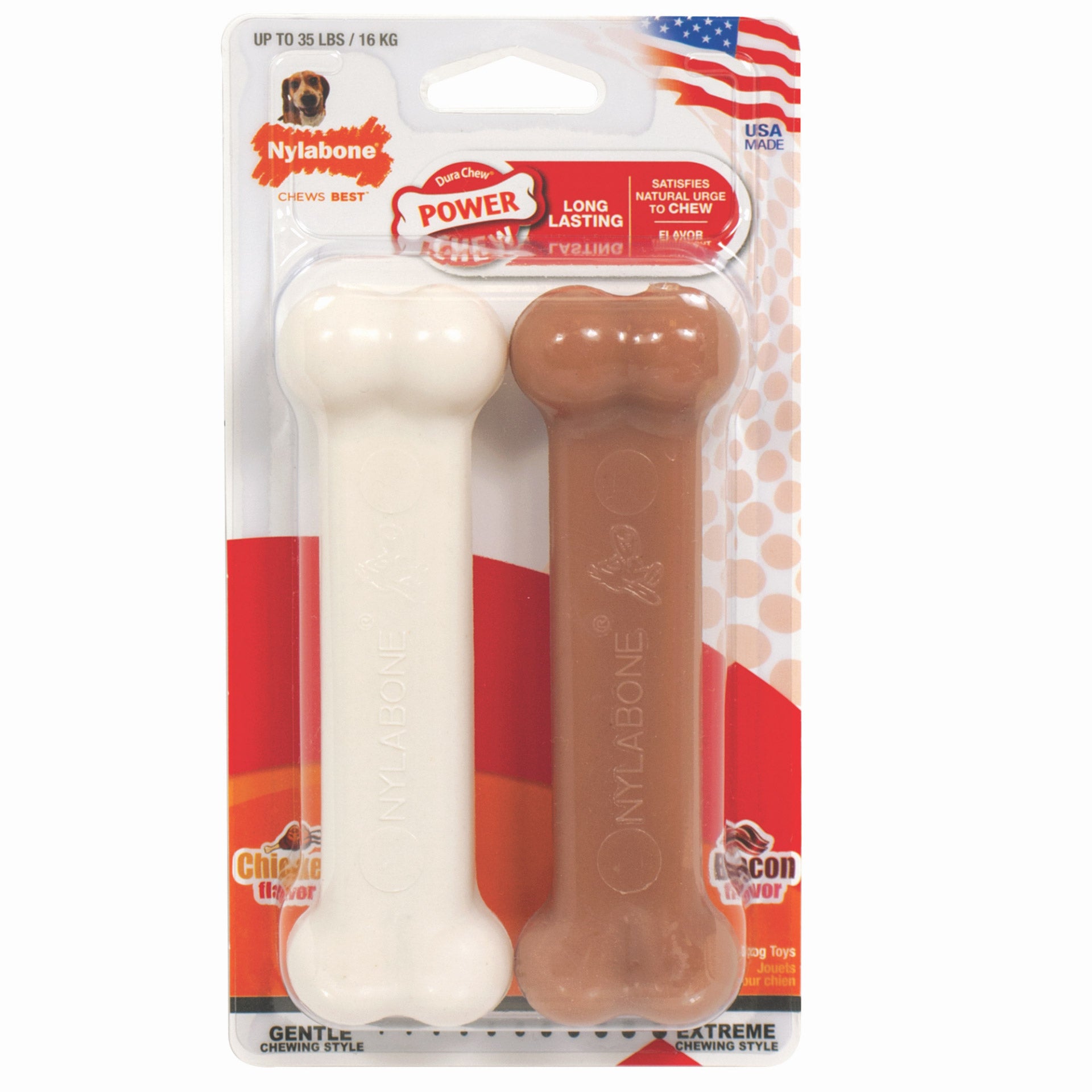 Nylabone Power Chew Bacon and Chicken Dog Toy 2 pack Wolf For Pet With Love
