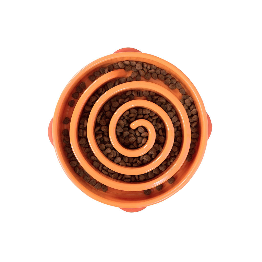 Outward Hound Fun Feeder Slo-Bowl Swirl Small Orange 8 x 8 x 2.25 For Pet With Love
