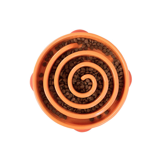 Outward Hound Fun Feeder Slo-Bowl Swirl Small Orange 8 x 8 x 2.25 For Pet With Love