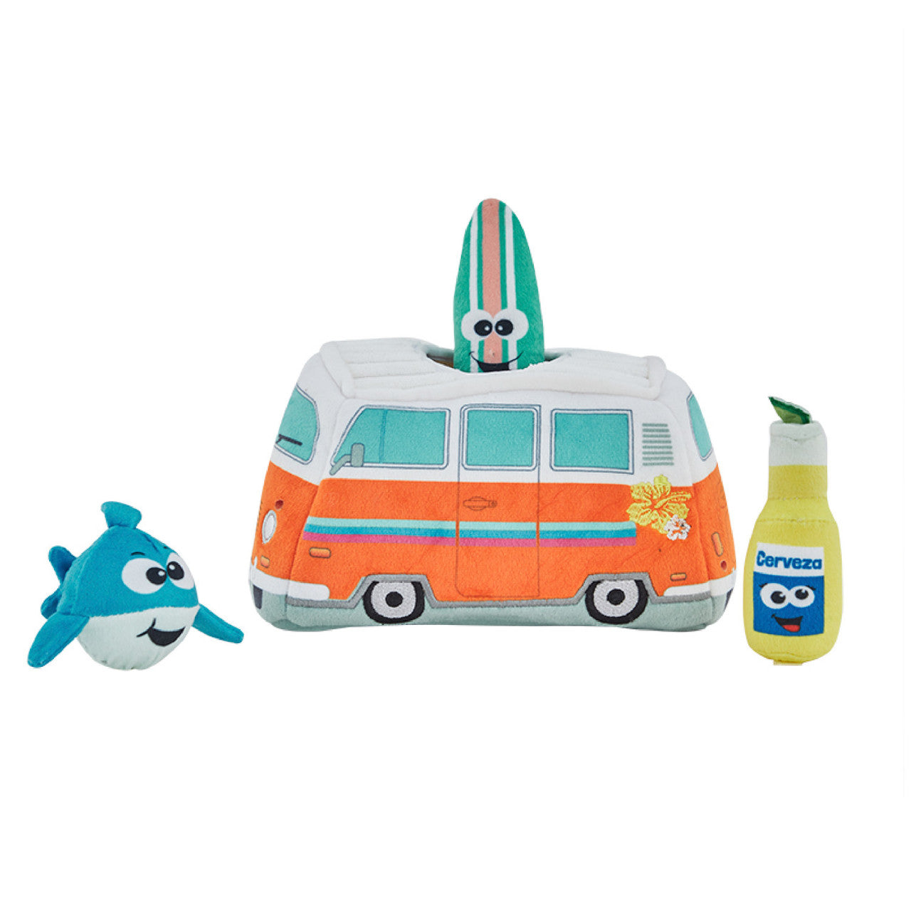 Outward Hound Hide A Surf Van Plush Dog Toy Orange, Blue, White 8.25 x 4 x 5 For Pet With Love