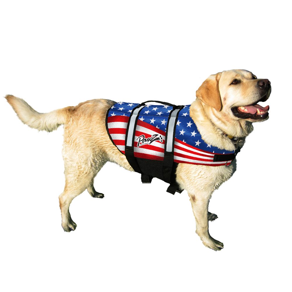 Pawz Pet Products Nylon Dog Life Jacket - Medium - US Flag For Pet With Love