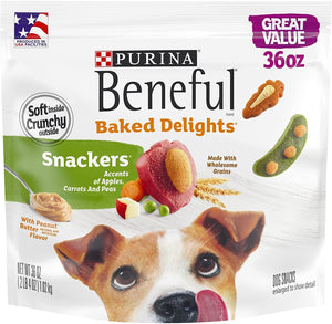 Purina Beneful Baked Delights Snackers with Apples, Carrots, Peas, and Peanut Butter Dog Treats For Pet With Love