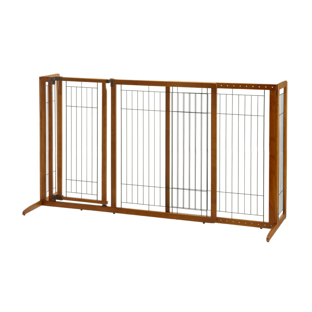 Richell Deluxe Freestanding Pet Gate with Door Large Brown 61.8 - 90.2 x 27 x 36.2 For Pet With Love