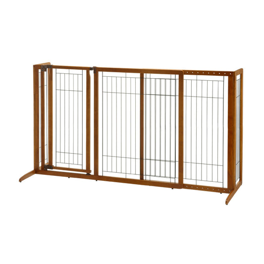 Richell Deluxe Freestanding Pet Gate with Door Large Brown 61.8 - 90.2 x 27 x 36.2 For Pet With Love