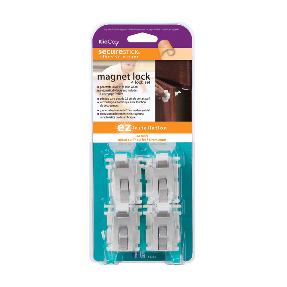 Kidco Magnet Lock and Key Adhesive Mount 4 Locks and Key White For Pet With Love
